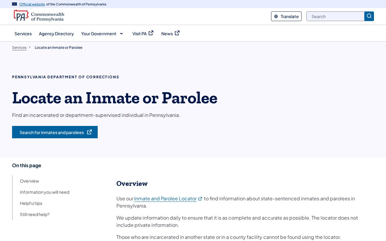 PA DOC locator guidance for Bucks County state custody criminal records