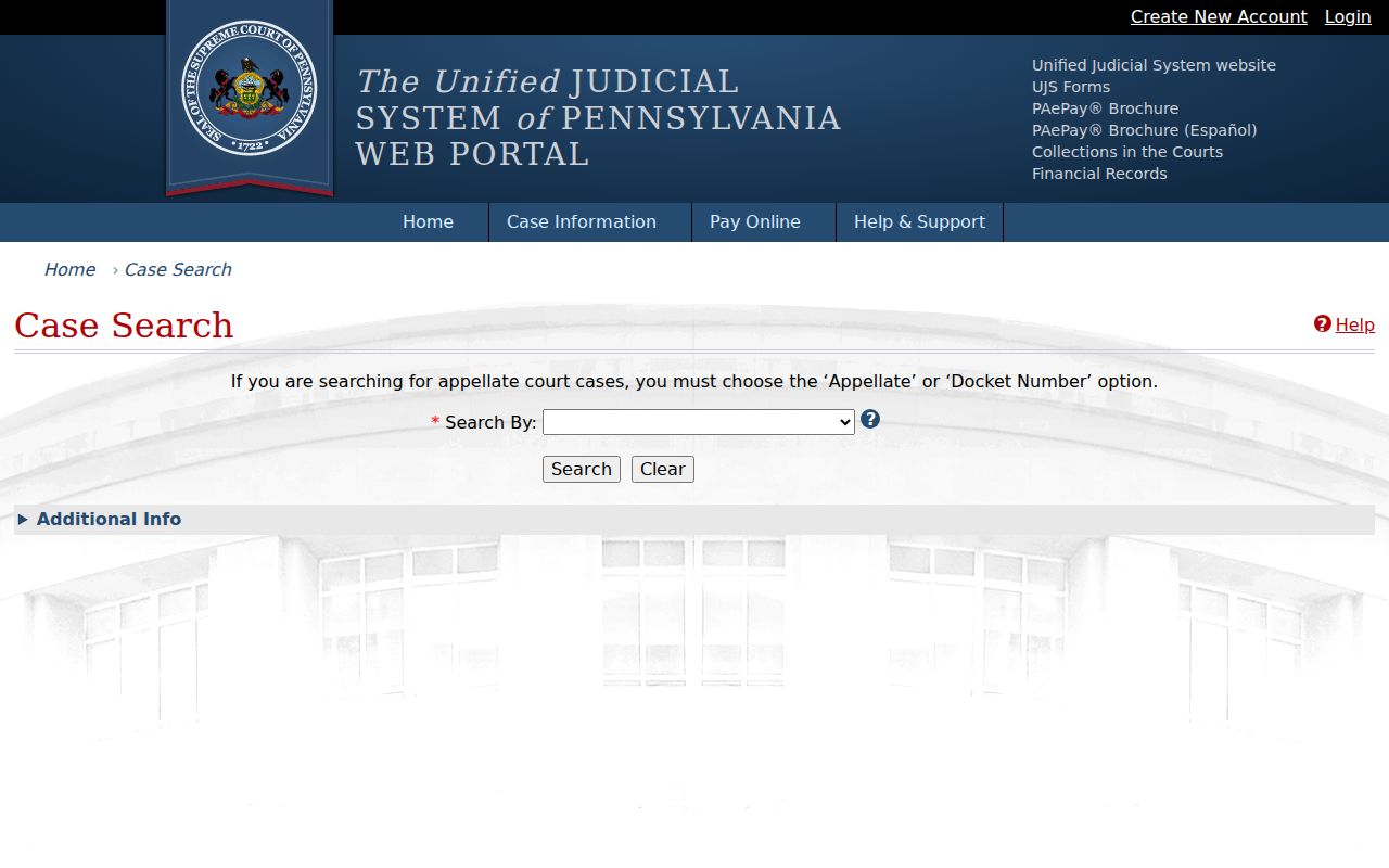 Bucks County criminal history search on the Pennsylvania UJS court portal