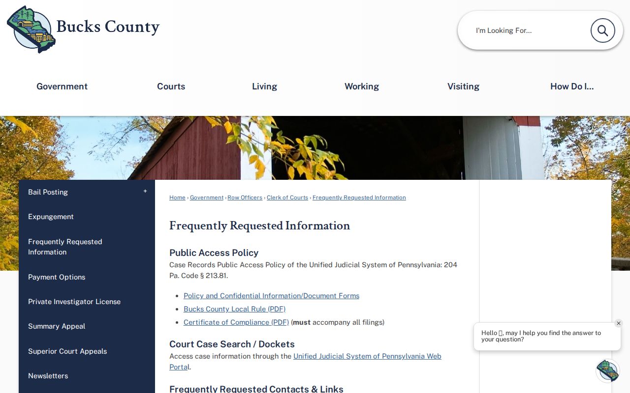 Bucks County court case lookup and Clerk contact information