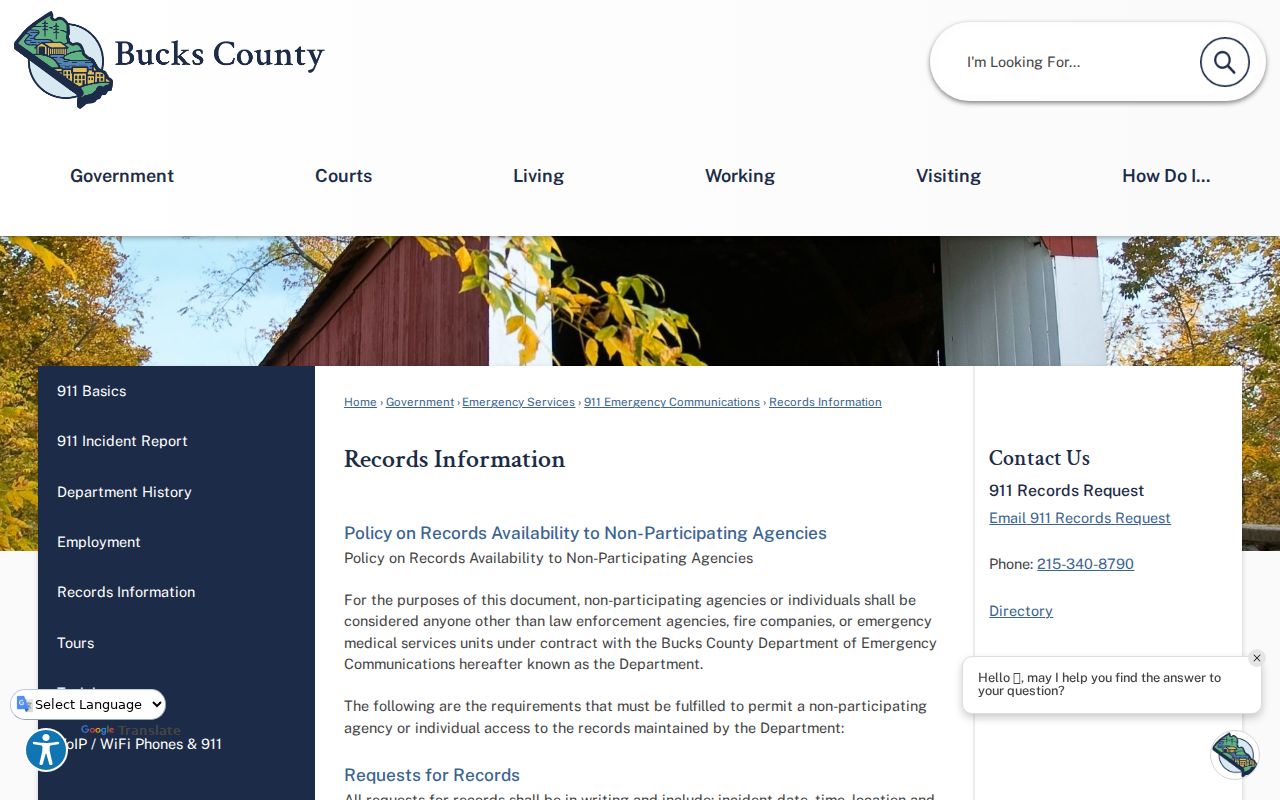 Bucks County arrest related 911 record requirements