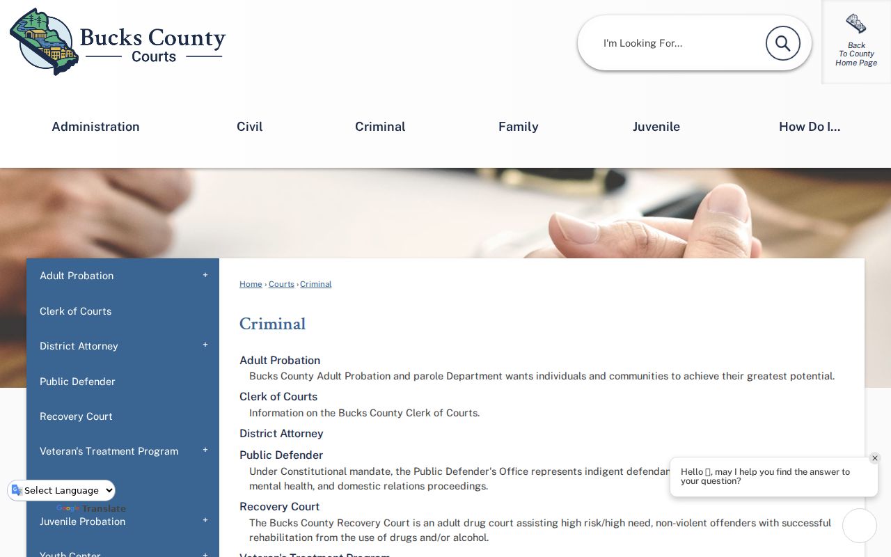 Bucks County arrest cases and criminal justice programs
