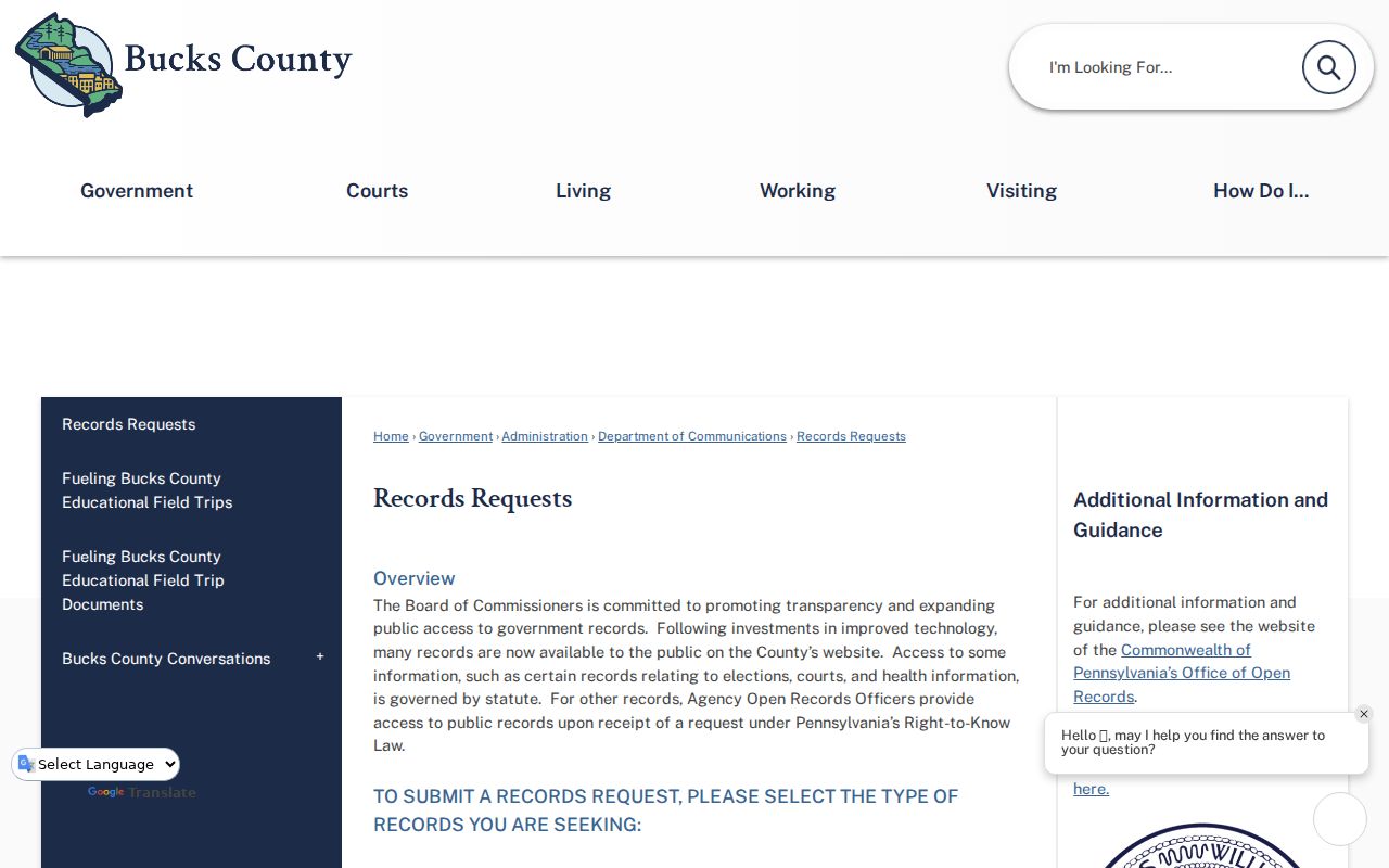 Bucks County arrest record request routing hub