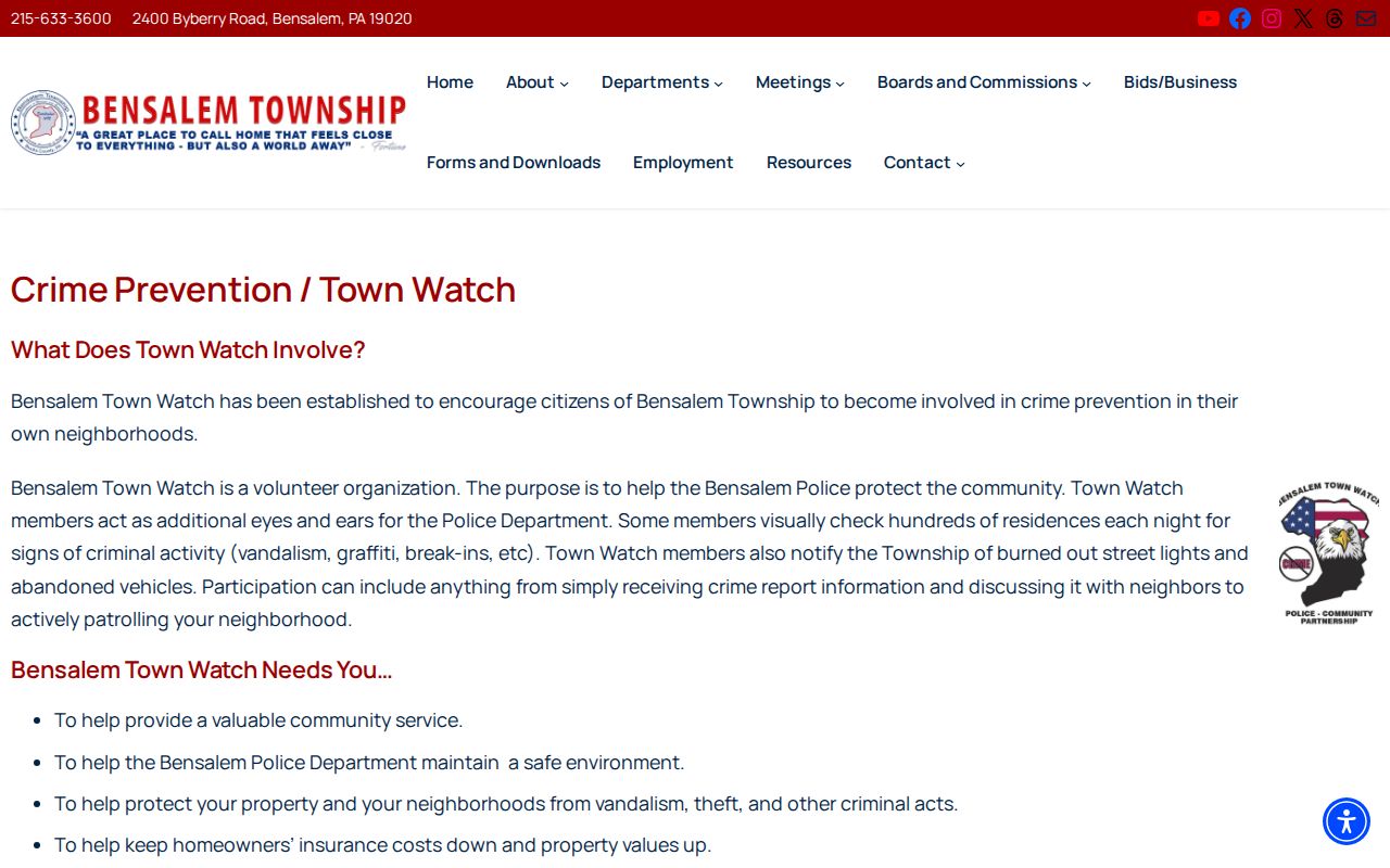 Bensalem Township criminal history and police technology